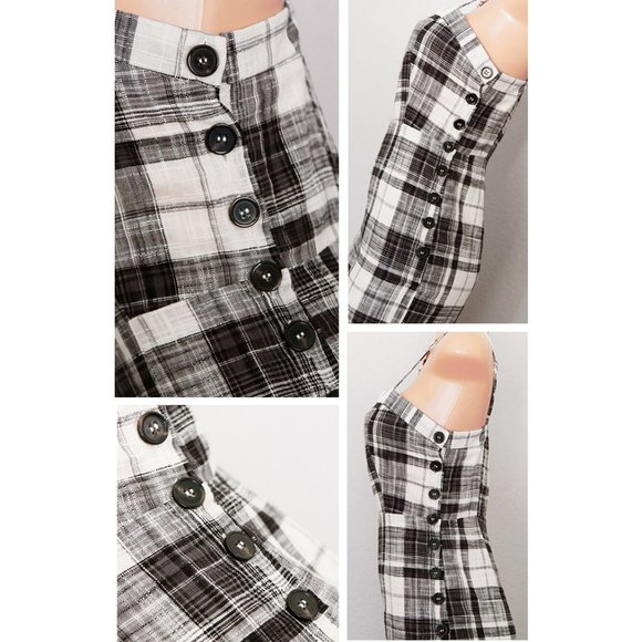 Plaid 100% Cotton Wide Leg Crop Overall Jumpsuit - Picture 3 of 8